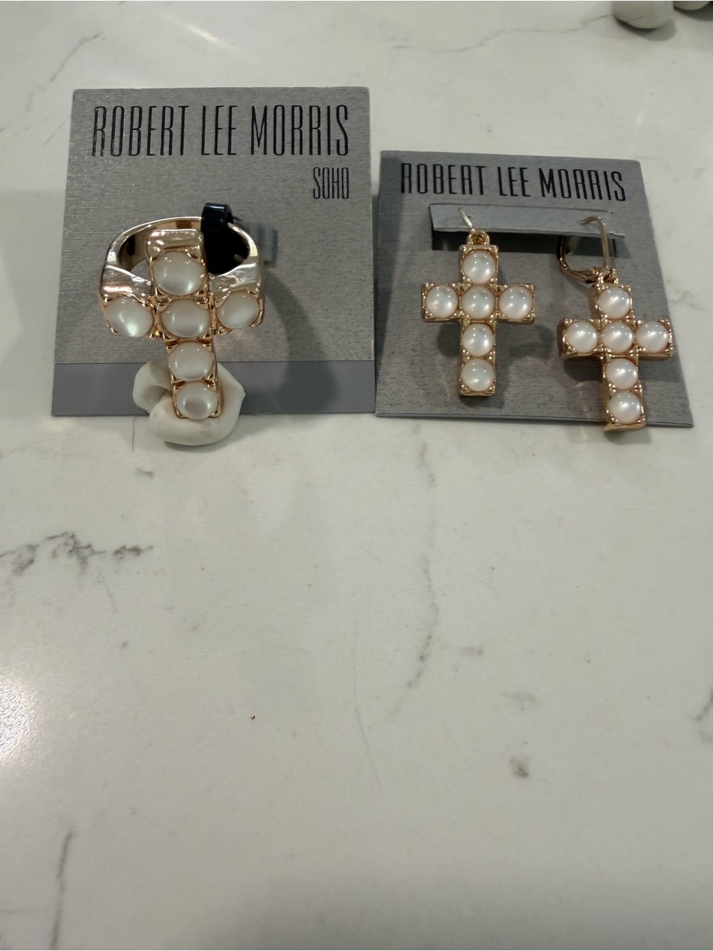 Robert Lee Morris Gold Cross Earrings & Ring SIZE 8
